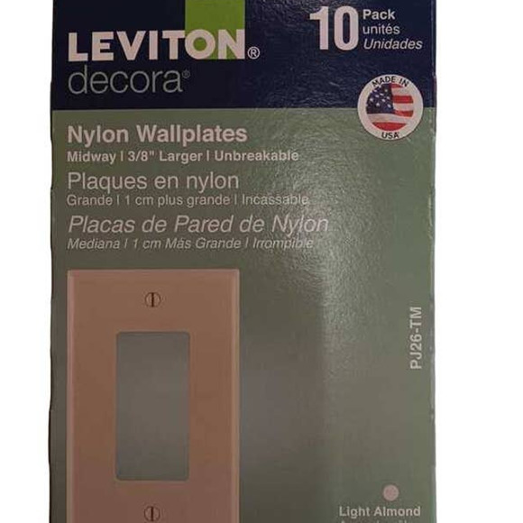 10=PK Leviton PJ26-TM, Light Almond, Decora Nylon Wallplates, 1-Gang, Midway - Picture 2 of 3
